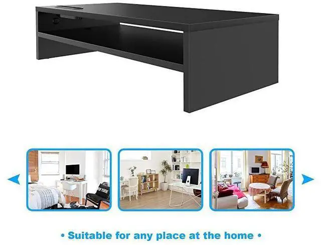 Alt view image 5 of 7 - Wood Monitor Stand Riser 2 Tiers Desk TV Shelf with Cellphone Holder Ergonomic Laptop Printer Stand with Cable Management for Laptop Computer Notebook iMac PC 213 inches Black