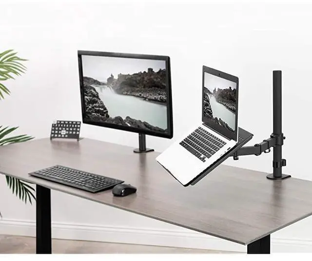 Alt view image 2 of 7 - FOR-Single Laptop Notebook Desk Mount Stand Fully Adjustable Extension with C Clamp STANDV001L