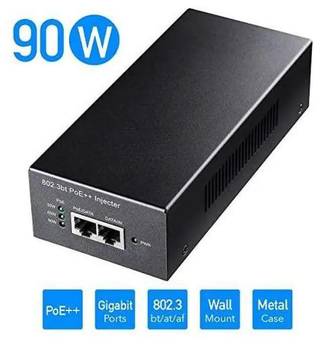 Alt view image 2 of 6 - POE400 90W Gigabit Ultra PoE++ Injector Adapter, IEEE 802.3 bt /802.3at/802.3af Compliant, Up to 90W Ultra Power Supply, 10/100/1000Mbps Shielded RJ-45, Plug & Play, Metal housing