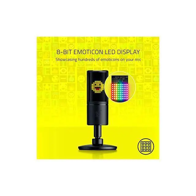 Alt view image 2 of 7 - FOR-Seiren Emote Streaming Microphone: 8-bit Emoticon LED Display, Stream Reactive Emoticons, Hypercardioid Condenser Mic, Built-in Shock Mount, Height & Angle Adjustable Stand, Classic Black