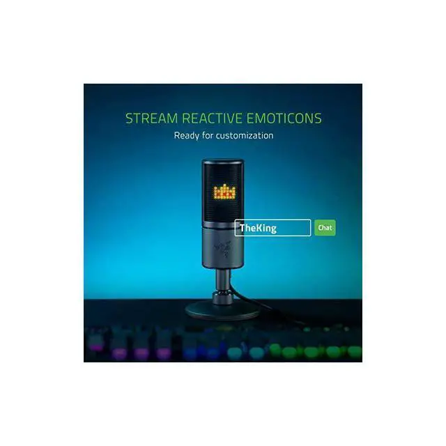 Alt view image 3 of 7 - FOR-Seiren Emote Streaming Microphone: 8-bit Emoticon LED Display, Stream Reactive Emoticons, Hypercardioid Condenser Mic, Built-in Shock Mount, Height & Angle Adjustable Stand, Classic Black