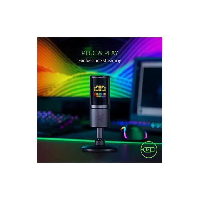 Alt view image 7 of 7 - FOR-Seiren Emote Streaming Microphone: 8-bit Emoticon LED Display, Stream Reactive Emoticons, Hypercardioid Condenser Mic, Built-in Shock Mount, Height & Angle Adjustable Stand, Classic Black