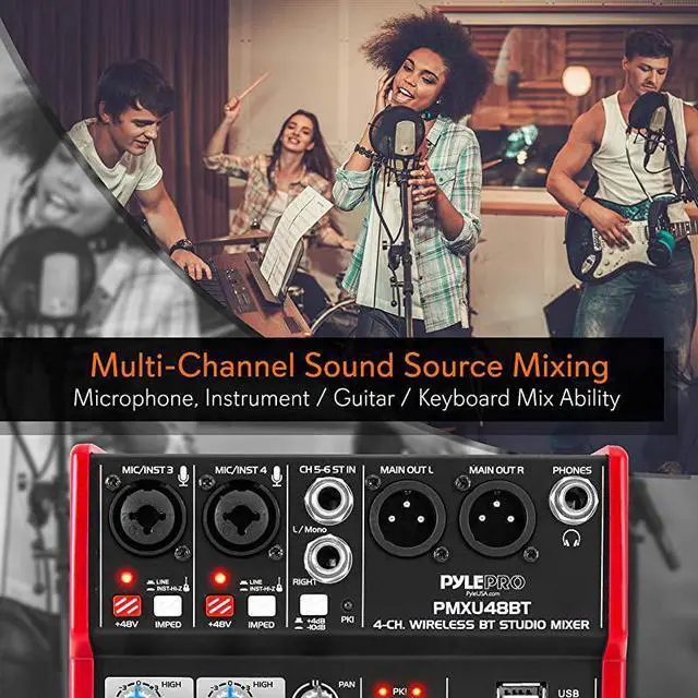 Alt view image 2 of 7 - FOR-Sound 4 Channel Bluetooth Compatible Professional Portable Digital DJ Console WUSB Mixer Audio InterfaceMixing Boards for Studio Recording PMXU48BT5