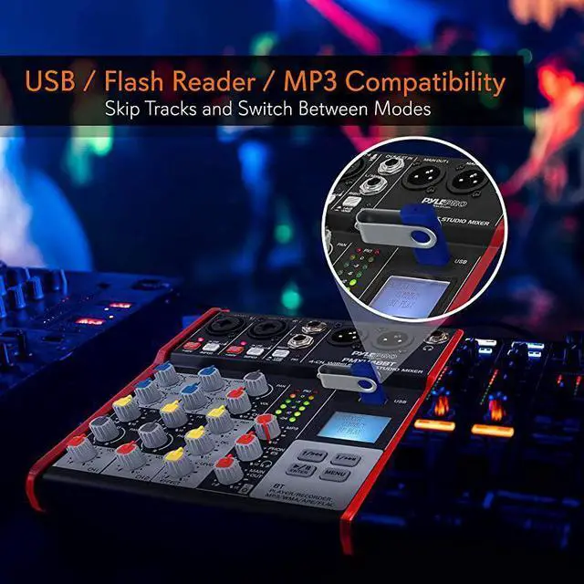 Alt view image 3 of 7 - FOR-Sound 4 Channel Bluetooth Compatible Professional Portable Digital DJ Console WUSB Mixer Audio InterfaceMixing Boards for Studio Recording PMXU48BT5