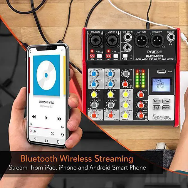 Alt view image 4 of 7 - FOR-Sound 4 Channel Bluetooth Compatible Professional Portable Digital DJ Console WUSB Mixer Audio InterfaceMixing Boards for Studio Recording PMXU48BT5