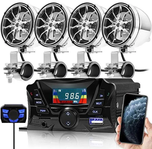 Main image of TS3-Q Gen.2 Motorcycle Weatherproof Bluetooth Speakers 7/8-1 in. Handlebar Mount MP3 Music Player Sound Audio Stereo Amplifier System ATV UTV w/AUX in, USB, Micro SD, FM Radio, 4-Speaker