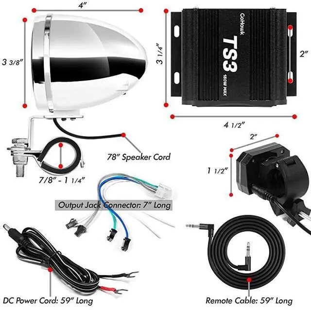 Alt view image 5 of 7 - TS3-Q Gen.2 Motorcycle Weatherproof Bluetooth Speakers 7/8-1 in. Handlebar Mount MP3 Music Player Sound Audio Stereo Amplifier System ATV UTV w/AUX in, USB, Micro SD, FM Radio, 4-Speaker