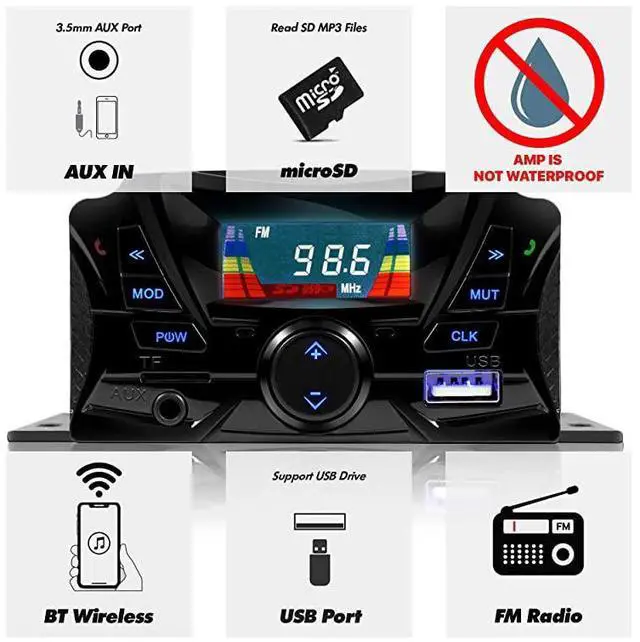 Alt view image 2 of 7 - TS3-Q Gen.2 Motorcycle Weatherproof Bluetooth Speakers 7/8-1 in. Handlebar Mount MP3 Music Player Sound Audio Stereo Amplifier System ATV UTV w/AUX in, USB, Micro SD, FM Radio, 4-Speaker