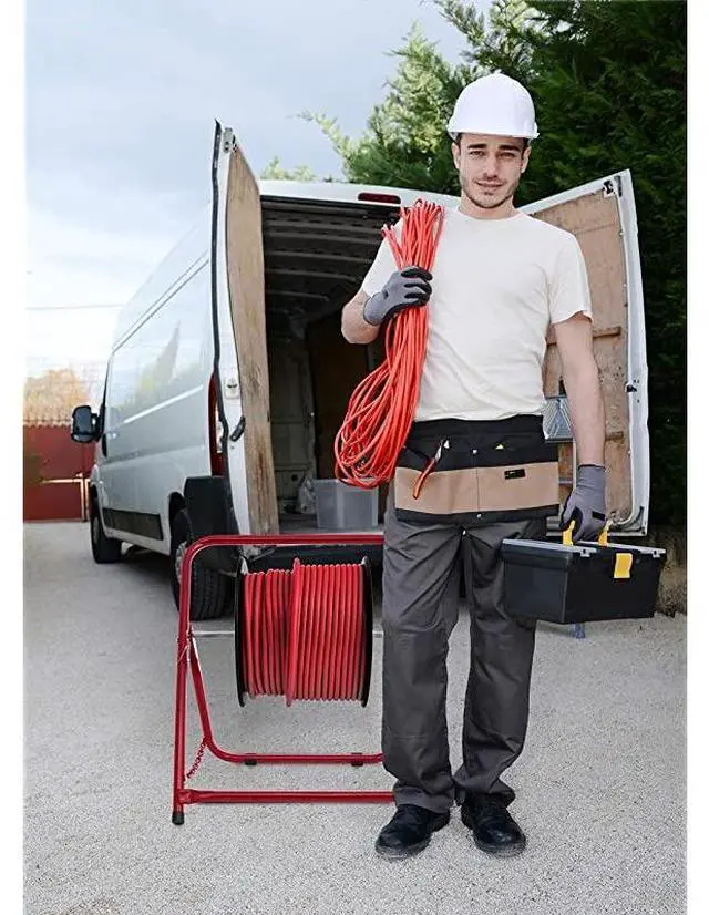 Alt view image 3 of 7 - Durable Single Axle Cable Caddy Commercial Industrial Grade Steel Wire Dispenser Compact Design Holds Cable Reels Up to 20 Diameter and 100 lb Capacity Red