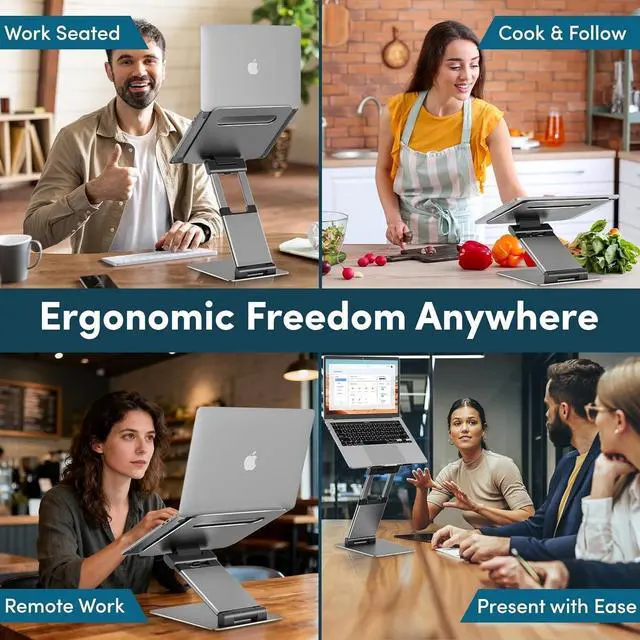 Alt view image 6 of 7 - Ergonomic Adjustable Laptop Stand for Desk - Height Up to 20" Portable Computer Laptop Riser Holder, Fits All MacBook Air & 10 15 17 Inches Laptops, Back to School Gift for Men & Women