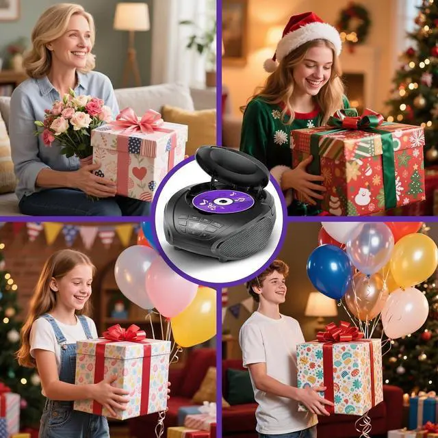 Alt view image 7 of 7 - CD Player Portable Boombox: Radio CD Players Boombox with Speakers FM Radio AUX Input Support Headphones Playlist Mode PROG Playback for Outdoor Indoor Audiobooks with Type-C Power Cable