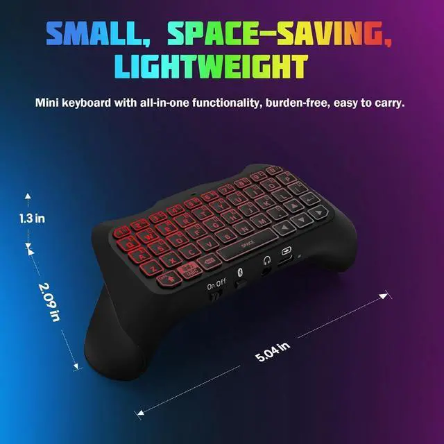 Alt view image 7 of 7 - RGB Backlight Keyboard for PS5 Controller, Wireless Bluetooth Keypad Chatpad for PlayStation 5 Controller, Mini PS5 Multi-Color Game Keyboard Built-in 3.5mm Audio Jack, Black