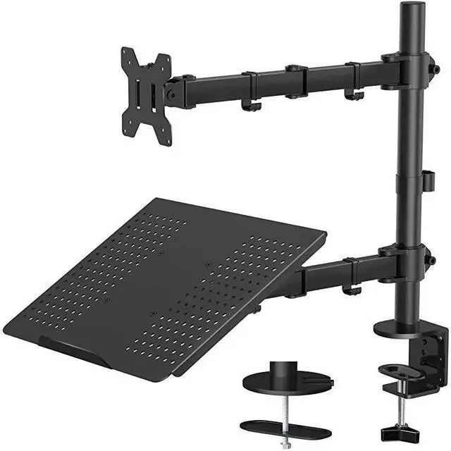 Main image of Monitor Mount Stand with Keyboard Tray Adjustable Notebook Desk Mount with Clamp and Grommet Mounting Base for 13 to 27 Inch LCD Computer Screens Up to 22lbs Notebook up to 156 Black