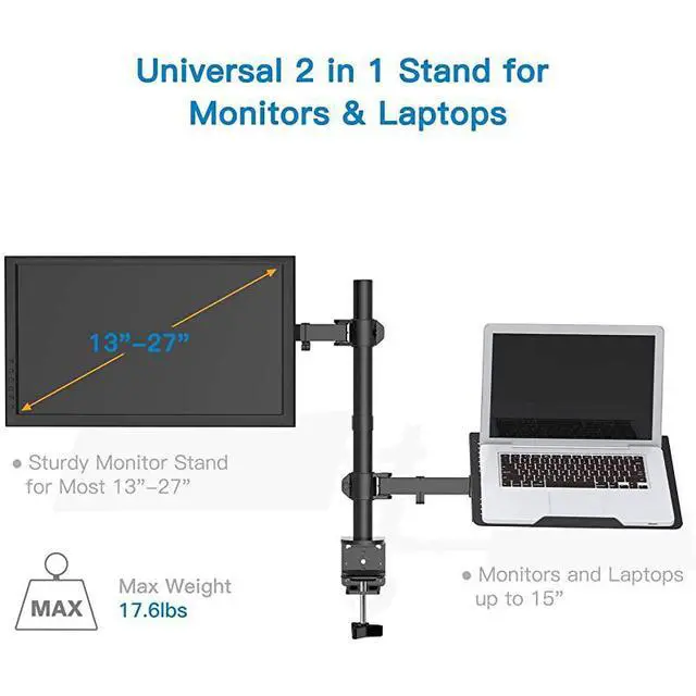 Alt view image 3 of 7 - Monitor Mount Stand with Keyboard Tray Adjustable Notebook Desk Mount with Clamp and Grommet Mounting Base for 13 to 27 Inch LCD Computer Screens Up to 22lbs Notebook up to 156 Black