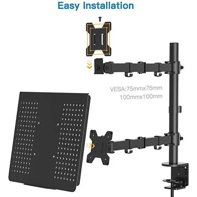 Alt view image 7 of 7 - Monitor Mount Stand with Keyboard Tray Adjustable Notebook Desk Mount with Clamp and Grommet Mounting Base for 13 to 27 Inch LCD Computer Screens Up to 22lbs Notebook up to 156 Black