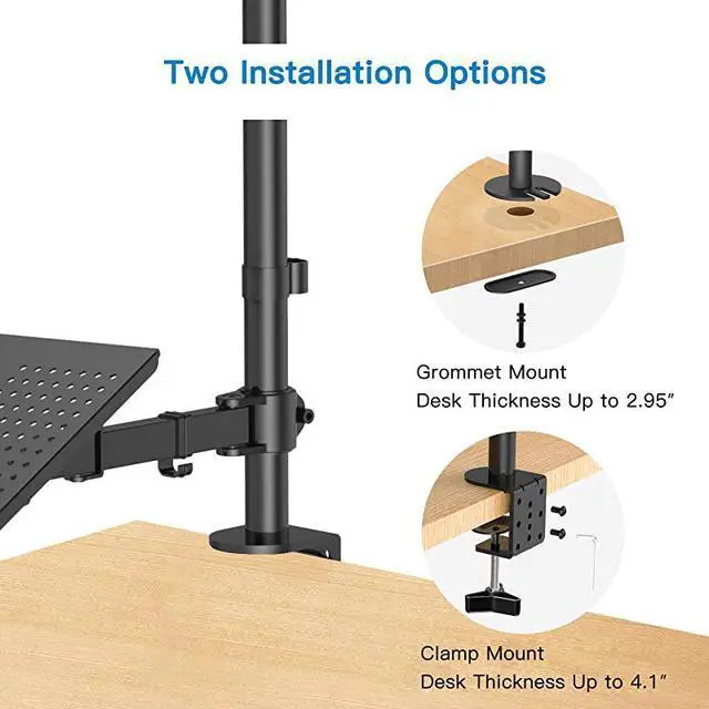 Alt view image 6 of 7 - Monitor Mount Stand with Keyboard Tray Adjustable Notebook Desk Mount with Clamp and Grommet Mounting Base for 13 to 27 Inch LCD Computer Screens Up to 22lbs Notebook up to 156 Black