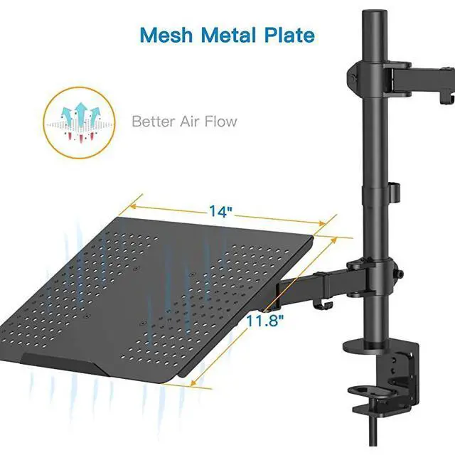 Alt view image 5 of 7 - Monitor Mount Stand with Keyboard Tray Adjustable Notebook Desk Mount with Clamp and Grommet Mounting Base for 13 to 27 Inch LCD Computer Screens Up to 22lbs Notebook up to 156 Black