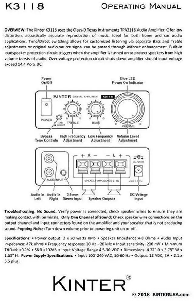 Alt view image 5 of 6 - K3118 Texas Instruments TI Digital HiFi Audio Mini Class D Home Auto DIY Arcade Stereo Amplifier with 12V 3A Power Supply Black