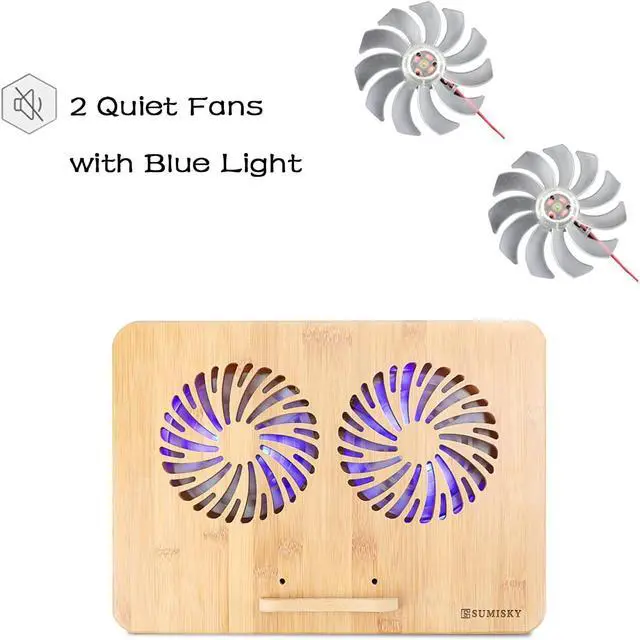 Alt view image 4 of 6 - Laptop Stand Cooling Pad 100% Bamboo Adjustable Laptop Desk with 2 Quiet Cooling Fans Blue Light and 2 USB Ports Ergonomic Cooler Pad (15x11 with 2 Pack USB C to USB Adapter)