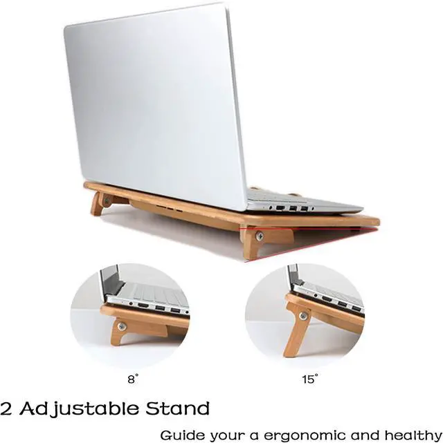 Alt view image 6 of 6 - Laptop Stand Cooling Pad 100% Bamboo Adjustable Laptop Desk with 2 Quiet Cooling Fans Blue Light and 2 USB Ports Ergonomic Cooler Pad (15x11 with 2 Pack USB C to USB Adapter)