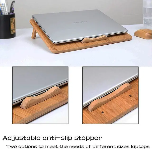 Alt view image 5 of 6 - Laptop Stand Cooling Pad 100% Bamboo Adjustable Laptop Desk with 2 Quiet Cooling Fans Blue Light and 2 USB Ports Ergonomic Cooler Pad (15x11 with 2 Pack USB C to USB Adapter)