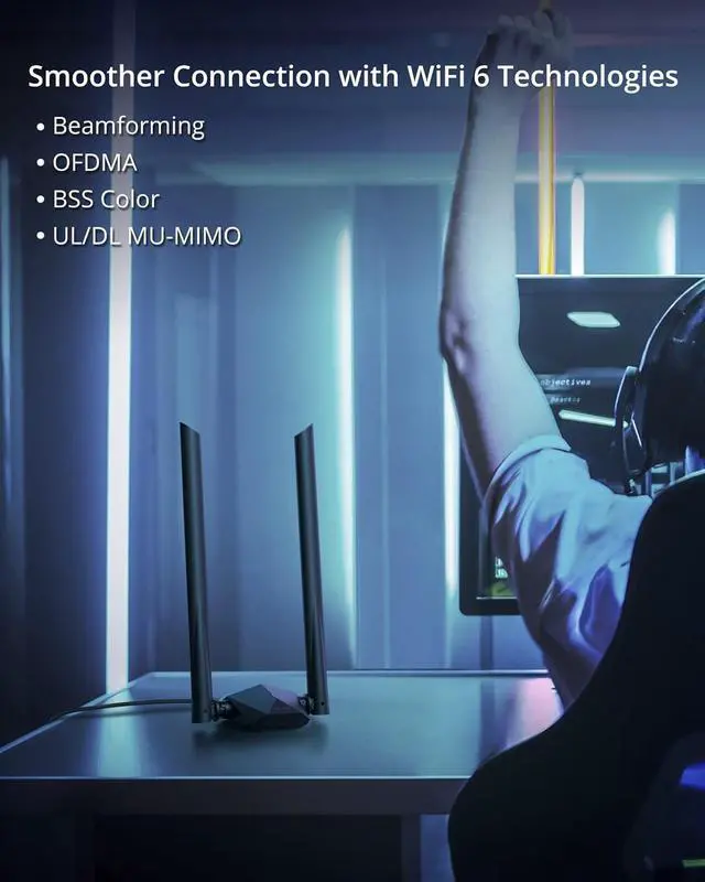 Alt view image 6 of 7 - USB WiFi 6 Adapter AX1800 Long Range USB WiFi Adapter for PC Laptop Desktop 5GHz/1201Mbps + 2.4GHz/574Mbps Wireless USB WiFi Dongle with 2X High Gain Wi-Fi Antennas for Windows 11 / 10 ONLY