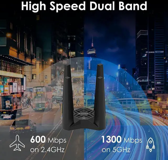 Alt view image 4 of 7 - FOR-USB WiFi Adapter for Desktop PC AC1900 WiFi Adapter Dual Band Wireless Network Adapter with 2.4GHz/5GHz High Gain Antennas MU-MIMO Supports Windows 11/10/8.1/8/7 XP Mac OS 10.7-10.15