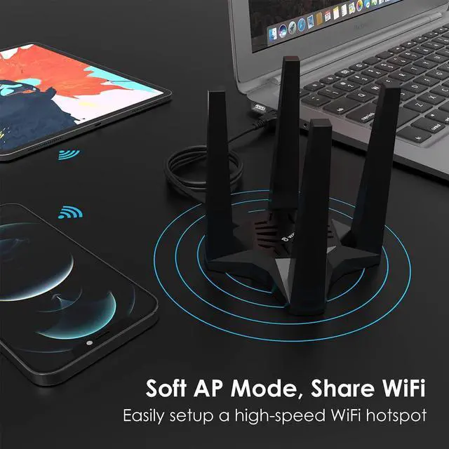 Alt view image 6 of 7 - FOR-USB WiFi Adapter for Desktop PC AC1900 WiFi Adapter Dual Band Wireless Network Adapter with 2.4GHz/5GHz High Gain Antennas MU-MIMO Supports Windows 11/10/8.1/8/7 XP Mac OS 10.7-10.15