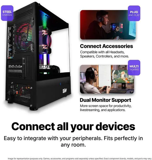 Alt view image 6 of 7 - SAAV X7 2025 Gaming PC Tower Computer, Intel i5-8500T 3.5GHz, GeForce RTX 3050 6GB GDDR6 , 16GB DDR4, 512GB NVMe SSD, WIFI 6, Bluetooth, Windows 11, RGB Prebuilt Desktop Bundle Black