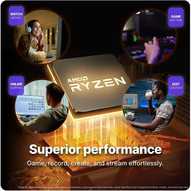 Alt view image 3 of 7 - SAAV X8 2025 Gaming PC Tower Computer, AMD Ryzen 5 5500 4.2GHz, GeForce RTX 3050 6GB GDDR6 , 16GB DDR4, 512GB NVMe SSD, WIFI 6, Bluetooth, Windows 11, RGB Prebuilt Desktop Bundle Black