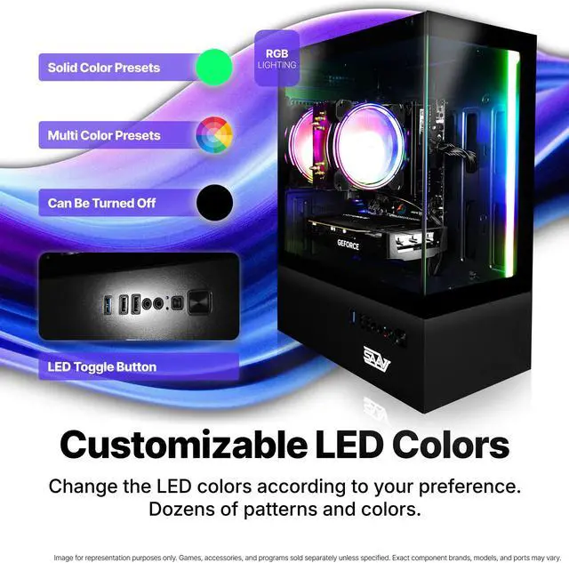 Alt view image 7 of 7 - SAAV X8 2025 Gaming PC Tower Computer, AMD Ryzen 5 5500 4.2GHz, GeForce RTX 3050 6GB GDDR6 , 32GB DDR4, 1TB NVMe SSD, WIFI 6, Bluetooth, Windows 11, RGB Prebuilt Desktop Bundle Black