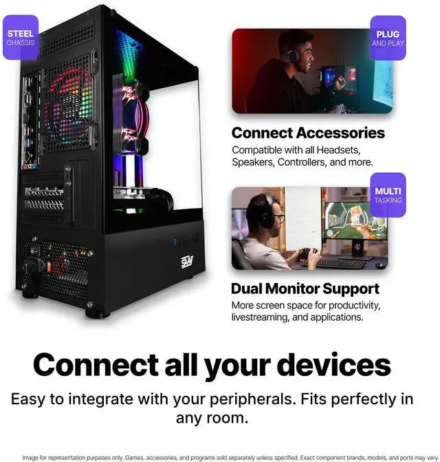 Alt view image 6 of 7 - SAAV X8 2025 Gaming PC Tower Computer, AMD Ryzen 5 5500 4.2GHz, GeForce RTX 5060 8GB GDDR7, 32GB DDR4, 1TB NVMe SSD, WIFI 6, Bluetooth, Windows 11, RGB Prebuilt Desktop Bundle Black