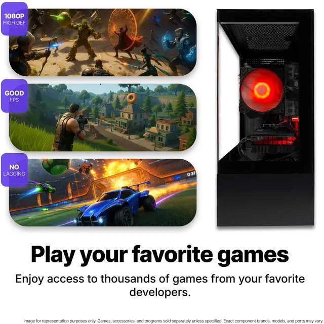 Alt view image 2 of 7 - SAAV X9 2025 Gaming PC Tower Computer, Intel G5400 3.7GHz, AMD Radeon RX 560, 22 inch Monitor, 16GB DDR4, 512GB NVMe SSD, WIFI 6, Bluetooth, Windows 11, RGB Prebuilt Desktop Bundle Black