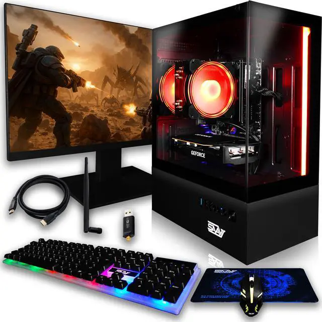 SAAV X10 2025 Gaming PC Tower Computer, AMD Ryzen 5500