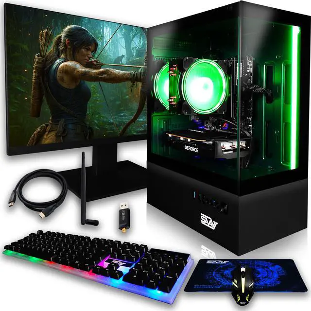 Main image of SAAV X12 2025 Gaming PC Tower Computer, AMD Ryzen 7 5800X 4.7GHz, GeForce RTX 5060 8GB GDDR7, 22 inch Monitor, 16GB DDR4, 512GB NVMe SSD, WIFI 6 Bluetooth Windows 11, RGB Prebuilt Desktop Bundle Black