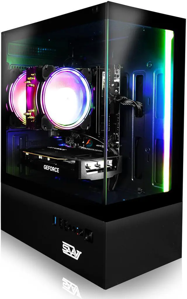 Main image of SAAV X8 2025 Gaming PC Tower Computer, AMD Ryzen 5 5500 4.2GHz, GeForce RTX 5060 8GB GDDR7, 32GB DDR4, 1TB NVMe SSD, WIFI 6, Bluetooth, Windows 11, RGB Prebuilt Desktop Bundle Black