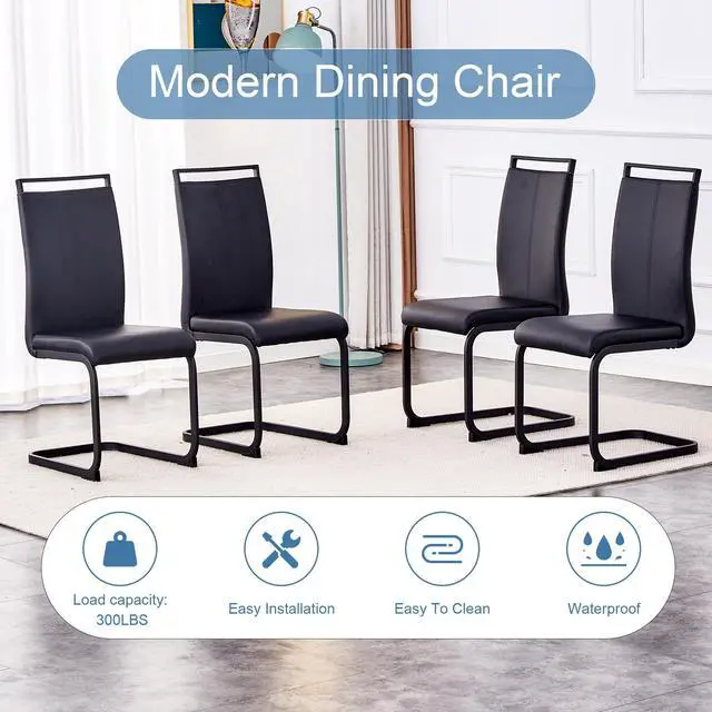 Alt view image 6 of 7 - Sumdeal 63"Modern Black Rectangle Faux Marble Dining Table Room Sets for 6,Dining Table with 6 PU Leather Dining Chairs,Black Table and 6 Black C-shaped Chairs with Black Leg