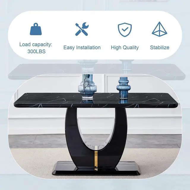 Alt view image 4 of 7 - Sumdeal 5/7-Piece Dining Set, Includes a 63-inch Modern Black Faux Marble Dining Table and 4/6 Velvet-Upholstered Chairs, Perfect for Kitchens, Dining Rooms, and Offices