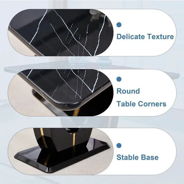 Alt view image 7 of 7 - Sumdeal 5/7-Piece Dining Set, Includes a 63-inch Modern Black Faux Marble Dining Table and 4/6 Velvet-Upholstered Chairs, Perfect for Kitchens, Dining Rooms, and Offices