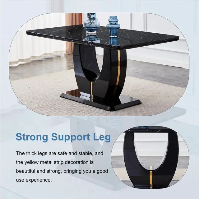 Alt view image 7 of 7 - Sumdeal 5/7-Piece Dining Set, Includes a 63-inch Modern Black Faux Marble Dining Table and 4/6 Velvet-Upholstered Chairs, Perfect for Kitchens, Dining Rooms, and Offices