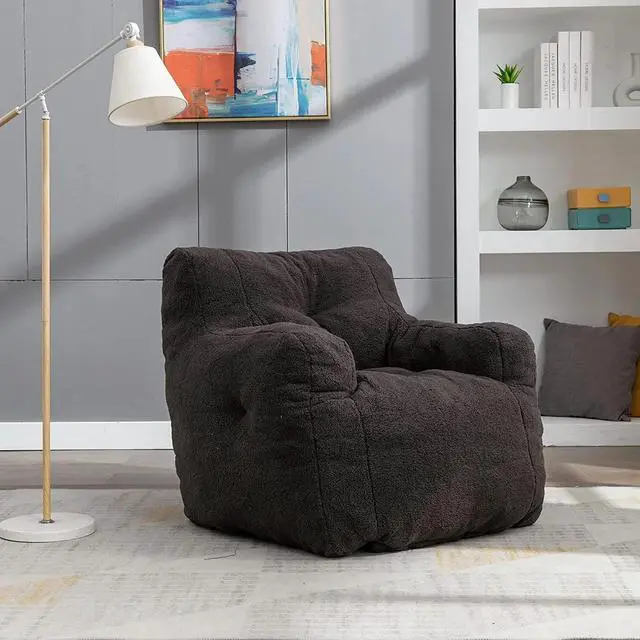 Main image of Sumdeal Soft Tufted Foam Bean Bag Chair For Adults, Fluffy Lazy Sofa Teddy Fabric Bean Bags Comfy Couch, Stuffed Bean Bag Sofa Reading Chair Lounge Chair for Bedroom, Living Room, Apartment, Dark Gray