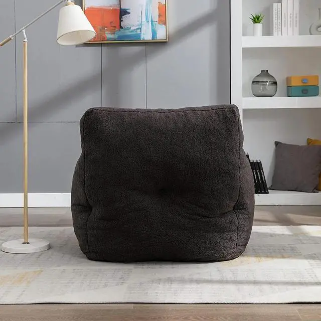 Alt view image 3 of 7 - Sumdeal Soft Tufted Foam Bean Bag Chair For Adults, Fluffy Lazy Sofa Teddy Fabric Bean Bags Comfy Couch, Stuffed Bean Bag Sofa Reading Chair Lounge Chair for Bedroom, Living Room, Apartment, Dark Gray