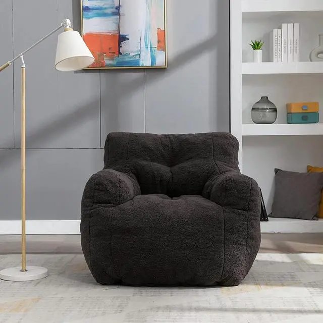 Alt view image 4 of 7 - Sumdeal Soft Tufted Foam Bean Bag Chair For Adults, Fluffy Lazy Sofa Teddy Fabric Bean Bags Comfy Couch, Stuffed Bean Bag Sofa Reading Chair Lounge Chair for Bedroom, Living Room, Apartment, Dark Gray