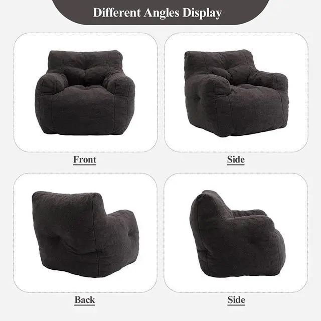 Alt view image 5 of 7 - Sumdeal Soft Tufted Foam Bean Bag Chair For Adults, Fluffy Lazy Sofa Teddy Fabric Bean Bags Comfy Couch, Stuffed Bean Bag Sofa Reading Chair Lounge Chair for Bedroom, Living Room, Apartment, Dark Gray