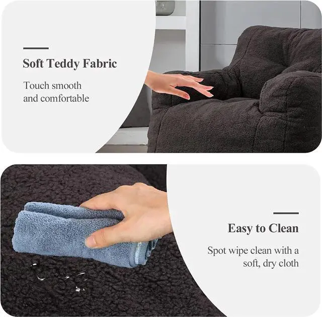 Alt view image 6 of 7 - Sumdeal Soft Tufted Foam Bean Bag Chair For Adults, Fluffy Lazy Sofa Teddy Fabric Bean Bags Comfy Couch, Stuffed Bean Bag Sofa Reading Chair Lounge Chair for Bedroom, Living Room, Apartment, Dark Gray