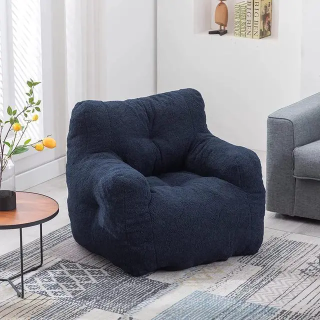 Main image of Sumdeal Soft Tufted Foam Bean Bag Chair For Adults, Fluffy Lazy Sofa Teddy Fabric Bean Bags Comfy Couch, Stuffed Bean Bag Sofa Reading Chair Lounge Chair for Bedroom, Living Room, Apartment, Dark Blue