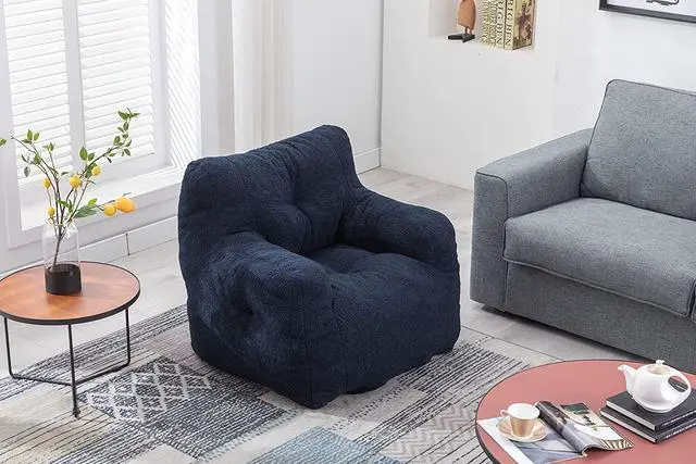 Alt view image 3 of 7 - Sumdeal Soft Tufted Foam Bean Bag Chair For Adults, Fluffy Lazy Sofa Teddy Fabric Bean Bags Comfy Couch, Stuffed Bean Bag Sofa Reading Chair Lounge Chair for Bedroom, Living Room, Apartment, Dark Blue