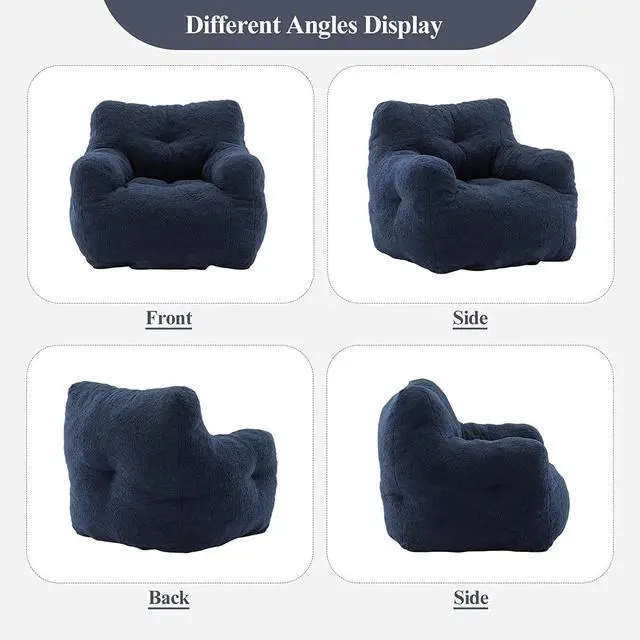 Alt view image 5 of 7 - Sumdeal Soft Tufted Foam Bean Bag Chair For Adults, Fluffy Lazy Sofa Teddy Fabric Bean Bags Comfy Couch, Stuffed Bean Bag Sofa Reading Chair Lounge Chair for Bedroom, Living Room, Apartment, Dark Blue