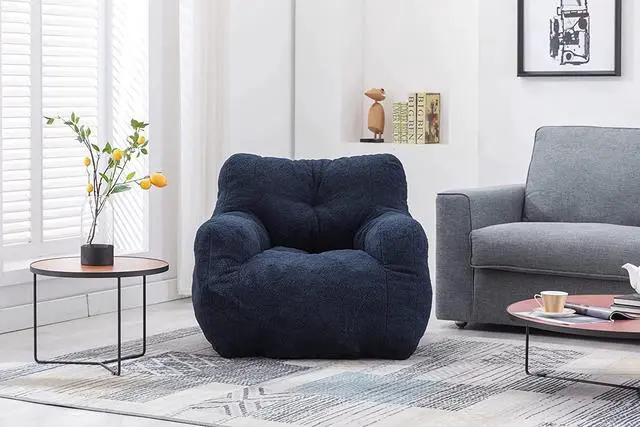 Alt view image 6 of 7 - Sumdeal Soft Tufted Foam Bean Bag Chair For Adults, Fluffy Lazy Sofa Teddy Fabric Bean Bags Comfy Couch, Stuffed Bean Bag Sofa Reading Chair Lounge Chair for Bedroom, Living Room, Apartment, Dark Blue