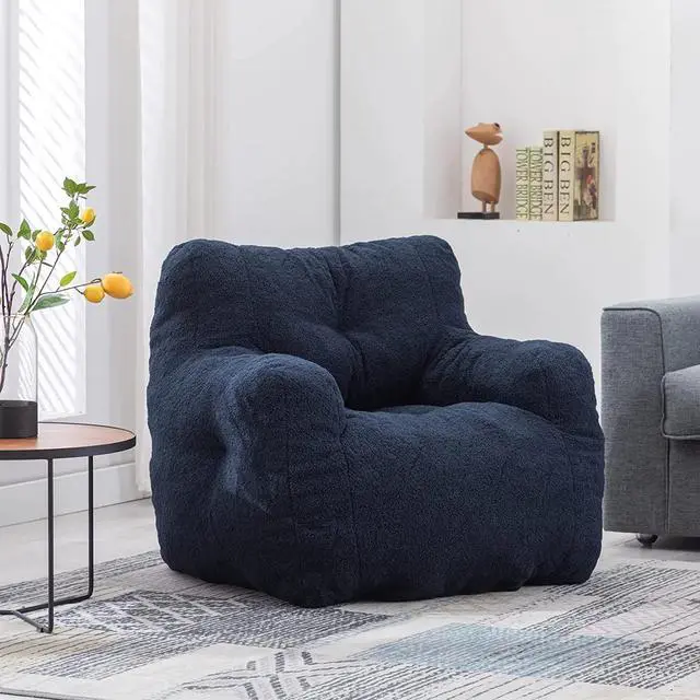 Alt view image 7 of 7 - Sumdeal Soft Tufted Foam Bean Bag Chair For Adults, Fluffy Lazy Sofa Teddy Fabric Bean Bags Comfy Couch, Stuffed Bean Bag Sofa Reading Chair Lounge Chair for Bedroom, Living Room, Apartment, Dark Blue